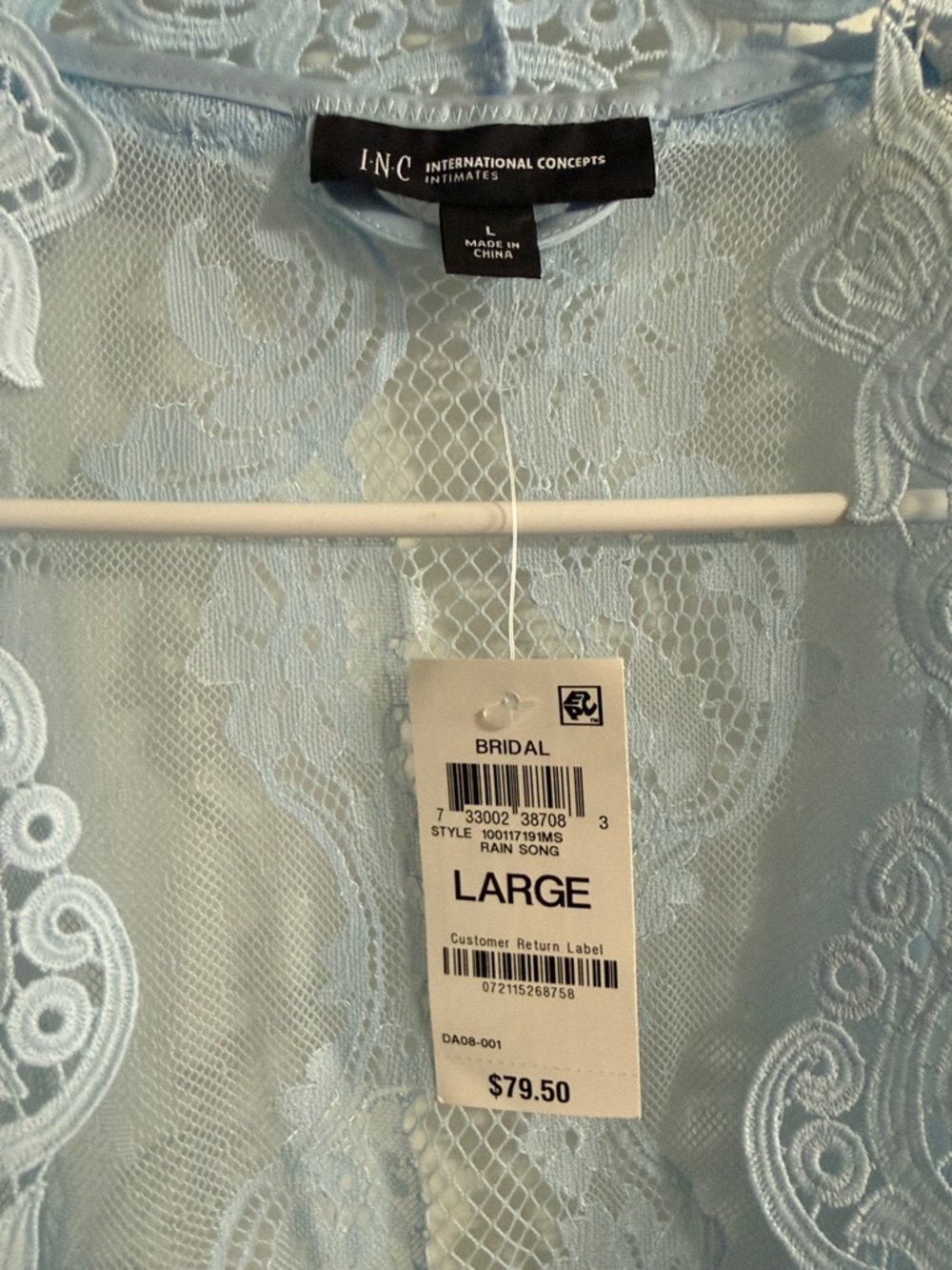 Worthington Light Blue Lace Short Robe with Waist Tie - Picture 5 of 6
